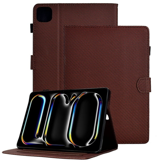 GSFY Case for 2024 iPad Pro 11 Inch 5th Generation (M4), Carbon Fiber Pattern Smart Premium PU Leather Wallet Stand Protective Shell Auto Sleep Wake for iPad Pro 11 5th Gen, Brown