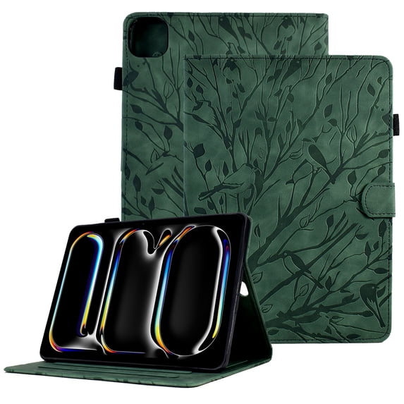 GSFY Case for 2024 iPad Pro 11 Inch 5th Generation(M4), Smart Premium PU Leather Wallet Stand Protective Shell with Auto Sleep Wake Feature for iPad Pro 11 5th Gen, Green TREE