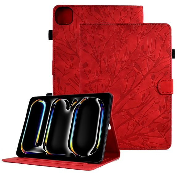 GSFY Case for 2024 iPad Pro 11 Inch 5th Generation(M4), Smart Premium PU Leather Wallet Stand Protective Shell with Auto Sleep Wake Feature for iPad Pro 11 5th Gen, Red TREE