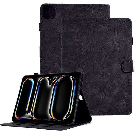 GSFY Case for 2024 iPad Pro 11 Inch 5th Generation(M4), Smart Premium PU Leather Wallet Stand Protective Shell with Auto Sleep Wake Feature for iPad Pro 11 5th Gen, Black TREE