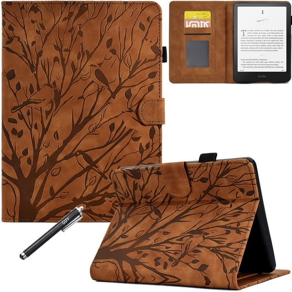 GSFY Case for All-new 7" Kindle Paperwhite 12th Gen 2024 & Kindle Colorsoft Signature Edition 2024, PU Leather Protective Smart Shell Flip Stand Cover with Card Slots Auto Sleep/Wake, Brown