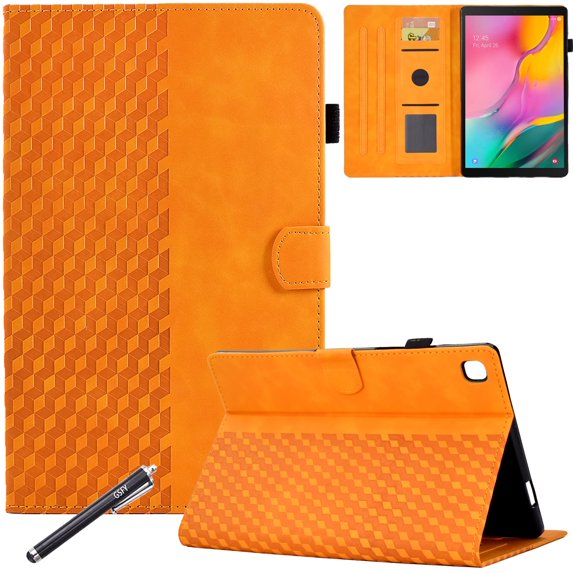 GSFY Case for Galaxy Tab A 10.1 inch 2019, PU Leather Wallet Stand Protective Shell with Stylus Holder for Samsung Galaxy Tab A 10.1 2019 Tablet SM-T510/T515/T517, Orange Blocks