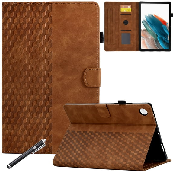 GSFY Case for Galaxy Tab A8 10.5 inch 2022, PU Leather Wallet Stand Protective Smart Shell with Pen Holder Auto Sleep Wake for Samsung Galaxy Tab A8 10.5 2022 Tablet SM-X200/X205/X207, Brown Blocks