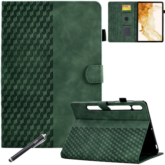 GSFY Case for Galaxy Tab S8/S7 11 inch 2022/2020, PU Leather Wallet Stand Protective Smart Shell with Pen Holder Auto Sleep Wake for Samsung Galaxy Tab S8/S7 SM-X700/X706/T870/T875, Green Blocks