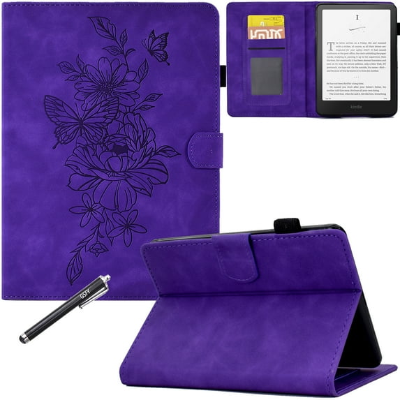 GSFY Case for Kindle Paperwhite 12th Gen 2024 Released (7") & Kindle Colorsoft Signature Edition, PU Leather Magnetic Closure Wallet Case with Card Slot Auto Sleep/Wake Feature, Purple