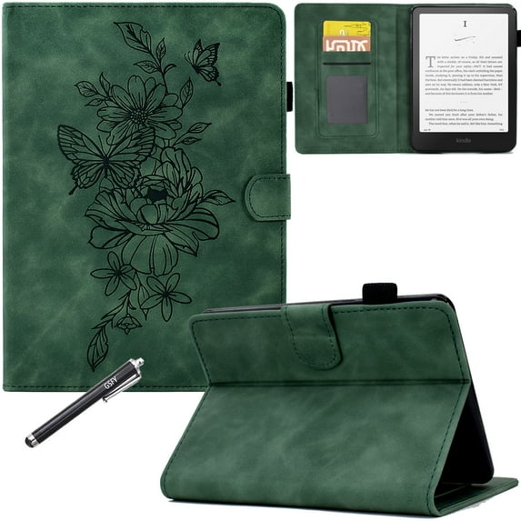 GSFY Case for Kindle Paperwhite 12th Gen 2024 Released (7") & Kindle Colorsoft Signature Edition, PU Leather Magnetic Closure Wallet Case with Card Slot Auto Sleep/Wake Feature, Green