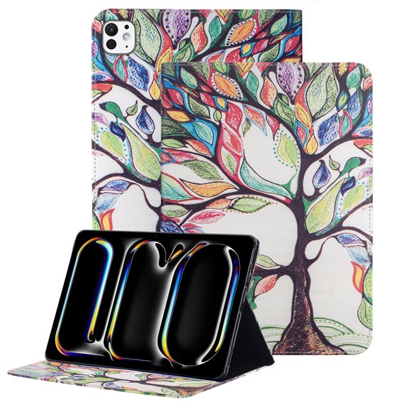 GSFY Case for iPad Pro 11 Inch 5th Generation (M4) 2024, Smart Premium PU Leather Flip Stand Cover with Card Cash Pocket Auto Sleep Wake for 2024 iPad Pro 11 5th Gen, Tree