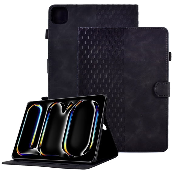 GSFY Case for iPad Pro 11 Inch (M4) 2024 (5th Gen), PU Leather Slim Wallet Stand Protective Smart Shell with Auto Sleep Wake Feature for iPad Pro 11 Inch Tablet, Black Blocks