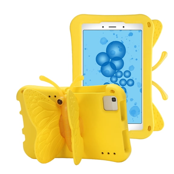 GSFY Kids Case for Kindle Fire HD 8 (Fits 2018 2017 2016 Version, 8th/7th/6th Gen), Lightweight Safe EVA 360 Degree 3D Butterfly Kickstand Shockproof Case with Pencil Holder, Yellow BTFLY