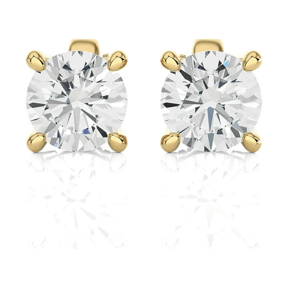 GSI Certified RD 1.00 Carat (CTTW) Diamond Studs In 14K Yellow Gold (H-I/I2-I3) With Push Back Post By Jolene Jarrett.