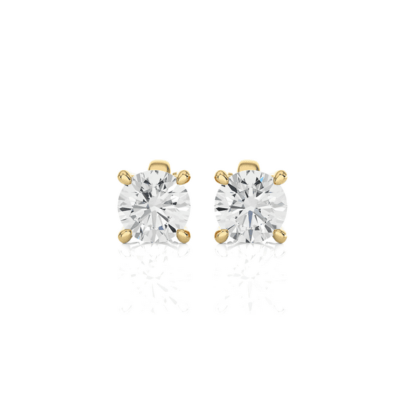 GSI Certified RD 1.00 Carat (CTTW) Diamond Studs In 14K Yellow Gold (I-J/I2-I3) With Push Back Post By Jolene Jarrett.