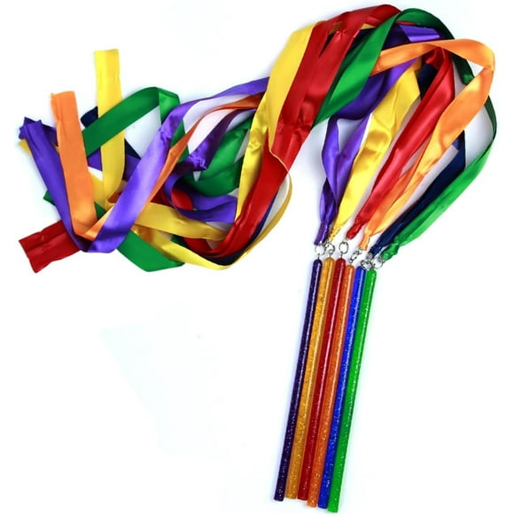 GSI Outdoors Multicolor Sparkling Gymnastic Ribbon Wands, 9-Inch Stick with 1 Meter Ribbon for Gym