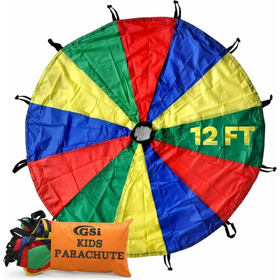 GSi Kids 12 Ft Rainbow Play Parachute with Handles – Cooperative Play Toy for Group Activities, Outdoor Games & Classroom Fun