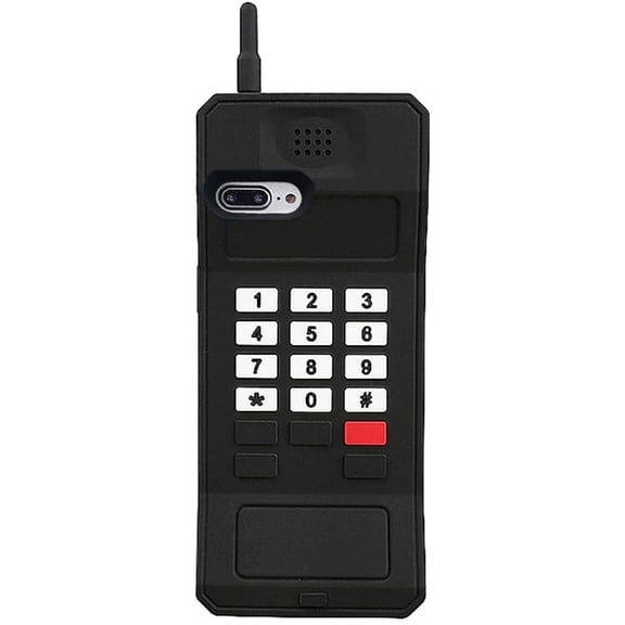 GSIZSA-3D Silicone Case Compatible with iPhone 7 Plus/iPhone 8 Plus, Retro Classic Creative Soft Rubber Bumper Cover Cool Thick Protective Stand Case - Retro Cellphone Black