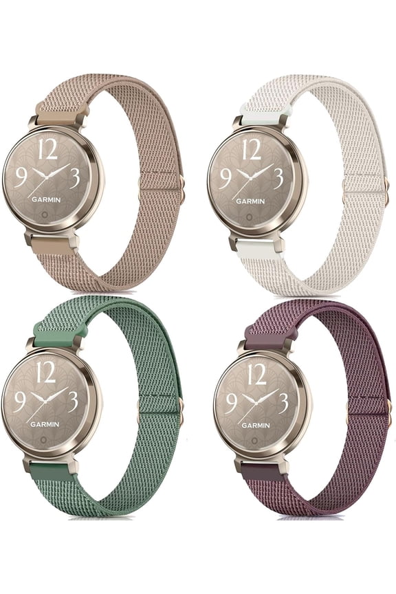 -4 Pack Stretchy Watch Bands Compatible with Garmin Lily 2 / Lily 2 Active, Loop Nylon Elastic Fabric Strap for Garmin Lily 2 Women