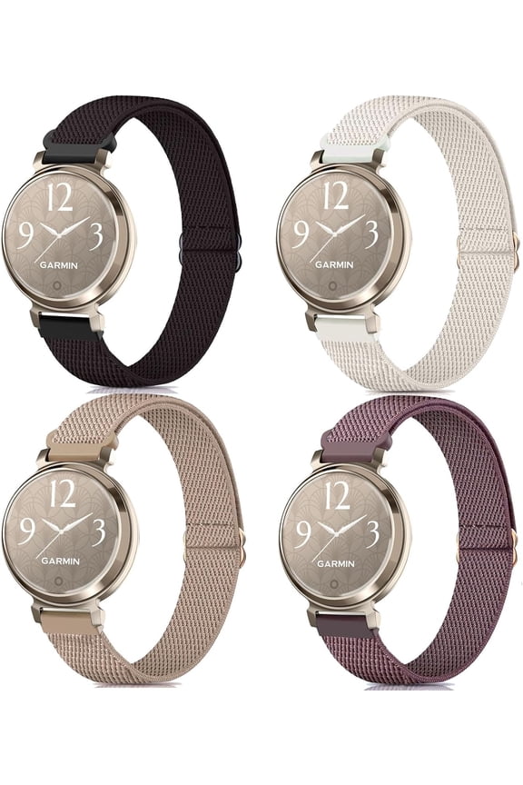 -4 Pack Stretchy Watch Bands Compatible with Garmin Lily 2 / Lily 2 Active, Loop Nylon Elastic Fabric Strap for Garmin Lily 2 Women