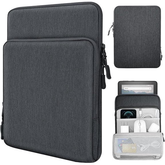 GSIZSA-8-9 Inch Tablet Sleeve Case for All-New iPad mini 7 (A17 Pro, 2024), iPad mini 6 (8.3-Inch, 2021), iPad mini 5/4/3/2/1, Protective Pouch Bag with Multiple Pockets, Dark Gray