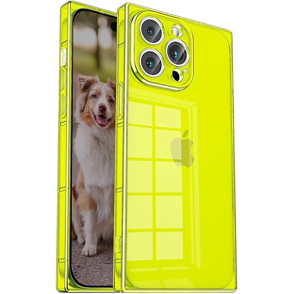 GSIZSA-Case Compatible with iPhone 15 Pro Max Clear Case,Camera Protection,Reinforced Corners TPU Cushion,Slim Silicone Shockproof Case Cover for Women Girls 6.7 inch-Neon Green