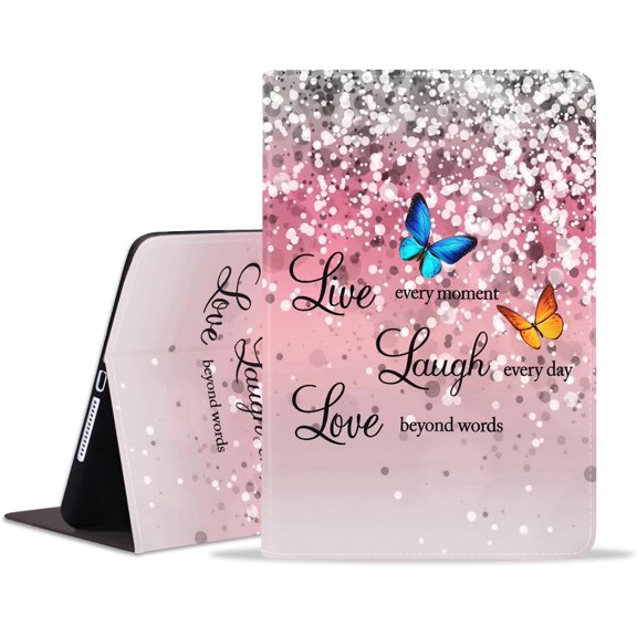 GSIZSA-Case for iPad Mini 6/iPad Mini 6th Generation 8.3 Inch (2021) - Slim PU Leather Folding Stand Folio Cover with Auto Sleep/Wake, Pink Glitter Quote Live Laugh Love