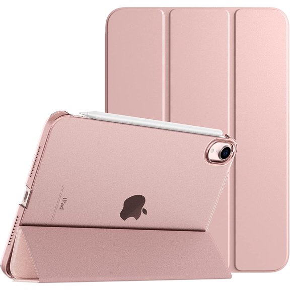 GSIZSA-Case for iPad mini 7 A17 Pro 8.3-inch 2024, iPad mini 6th Generation Case, Slim Translucent Hard Back Folio Cover Support Touch ID & Apple Pencil Charging, Auto Wake/Sleep - Rose Gold