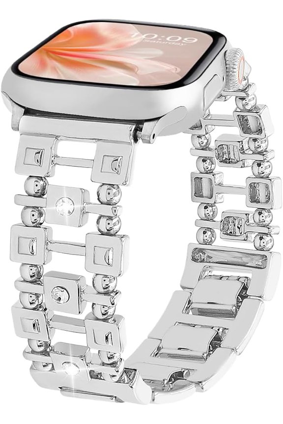 -Chain Bracelet Compatible with Apple Watch Strap 40/42/41/38/44/46/45/49mm Women, Dressy Metal Strap Fancy Studded Designer Link Bracelet for iWatch Series 11 10 9 8 7 6 5 4 SE/Ultra 3