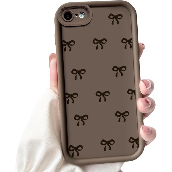 GSIZSA-Compatible for iPhone SE 2020 / SE 2022/7 / 8 Case Cute Stylish Bow Knot Ribbon Design for Women Girls Artistic Bowknot Soft TPU Shockproof Protective Full Camera Protection Cover - Brown