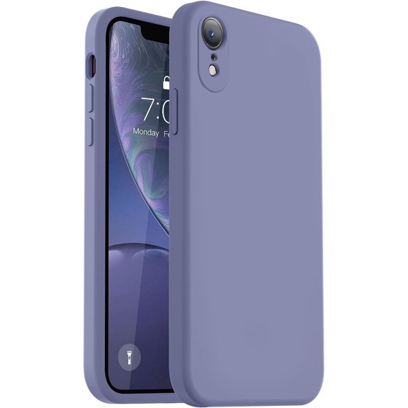GSIZSA-Compatible with iPhone XR Case, Upgraded Liquid Silicone with [Flat Edges] [Camera Protection] [Soft Anti-Scratch Microfiber Lining] Phone Case for iPhone 10 XR 6.1 inch - Lavender Grey