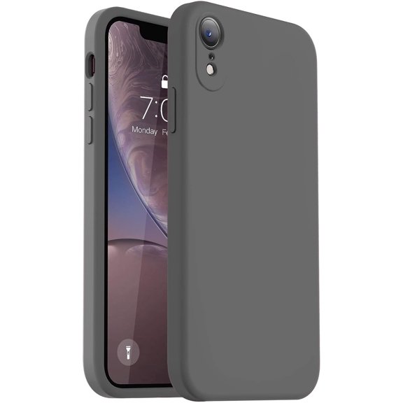 GSIZSA-Compatible with iPhone XR Case, Upgraded Liquid Silicone with [Flat Edges] [Camera Protection] [Soft Anti-Scratch Microfiber Lining] Phone Case for iPhone 10 XR 6.1 inch - Dark Grey