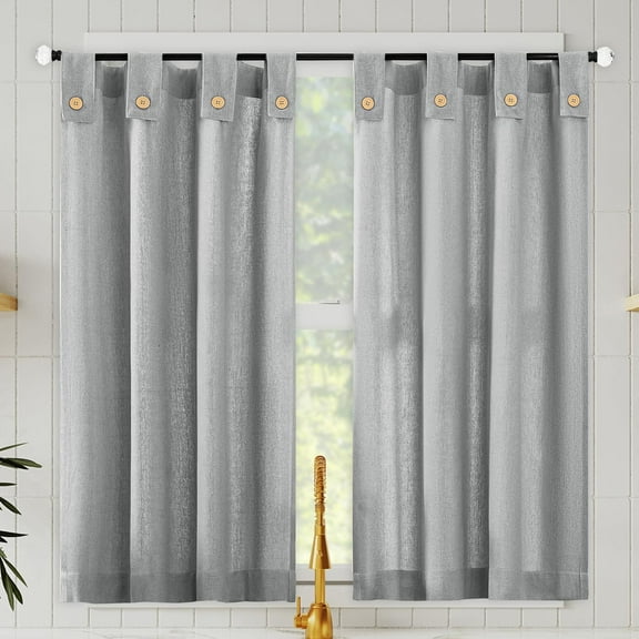 GSIZSA-Cotton Blend Button Tab Top Curtains, Cafe Curtain Pair, 54" x 36, Gray