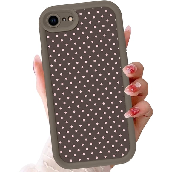 GSIZSA-Cute Polka Dots Case for iPhone SE 2022/SE 2020/8/7 4.7",Aesthetic Classic Pink Polka Dot Trendy Fashion Design Cases for Girls Women Men,Brown Slim Shockproof Protective Cover SE 2022/2020/8/