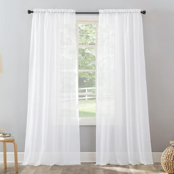 GSIZSA-Erica Crushed Sheer Voile Rod Pocket Curtain Panel, 51" x 120", White
