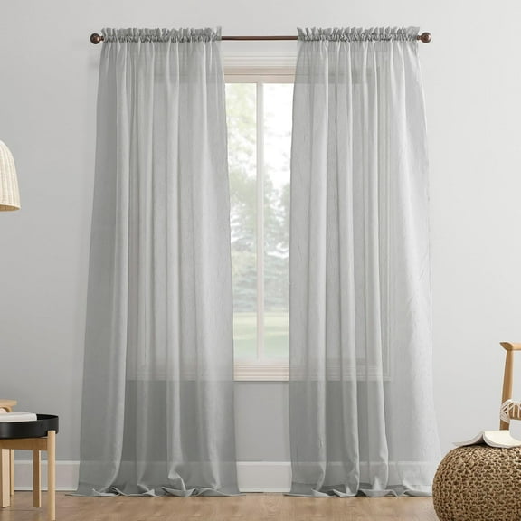 GSIZSA-Erica Crushed Sheer Voile Rod Pocket Curtain Panel, 51" x 95", Silver Gray