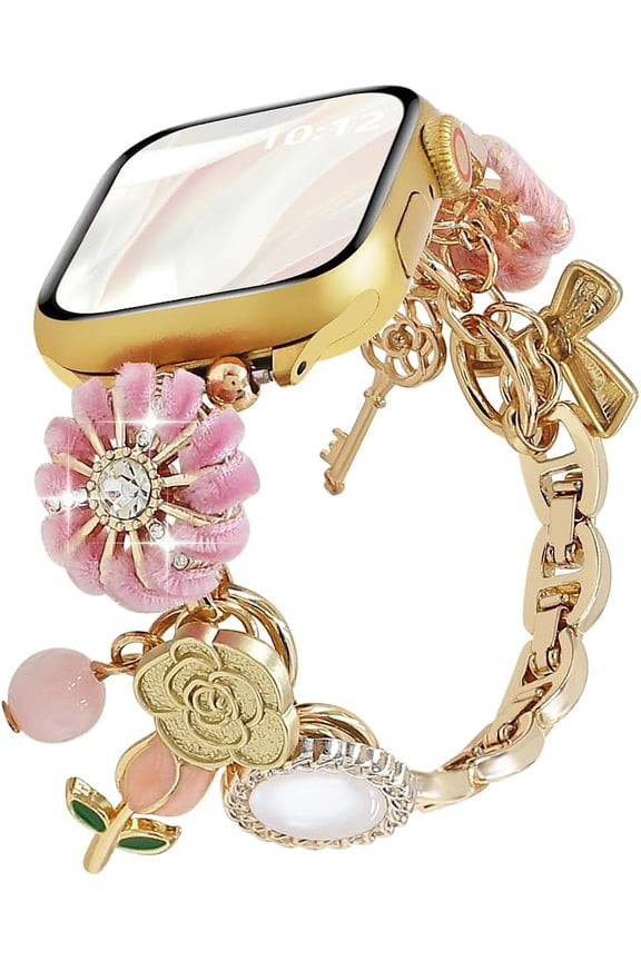 -Gold Watch Bands for Women Compatible with Apple Watch Band 38mm 40mm 41mm 44mm 42mm 45mm 46mm, Unique Charms Metal Strap Slim Chain Bracelet for iWatch Series 11/10/9/8/7/6/5/4/3/2/1/SE