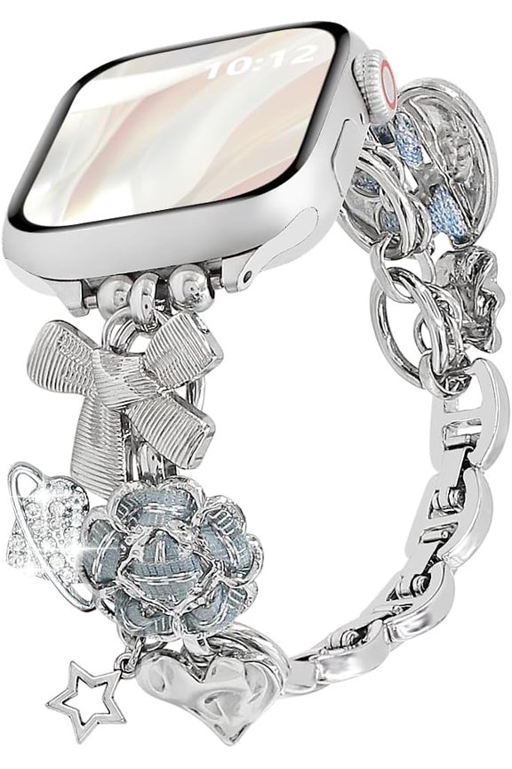 -Gold Watch Bands for Women Compatible with Apple Watch Band 38mm 40mm 41mm 44mm 42mm 45mm 46mm, Unique Charms Metal Strap Slim Chain Bracelet for iWatch Series 11/10/9/8/7/6/5/4/3/2/1/SE