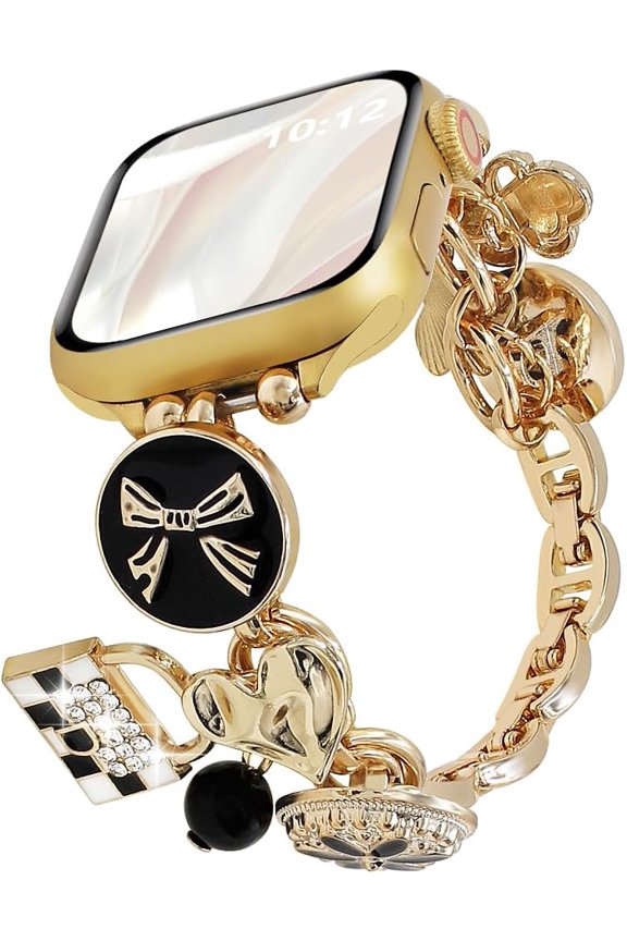 -Gold Watch Bands for Women Compatible with Apple Watch Band 38mm 40mm 41mm 44mm 42mm 45mm 46mm, Unique Charms Metal Strap Slim Chain Bracelet for iWatch Series 11/10/9/8/7/6/5/4/3/2/1/SE