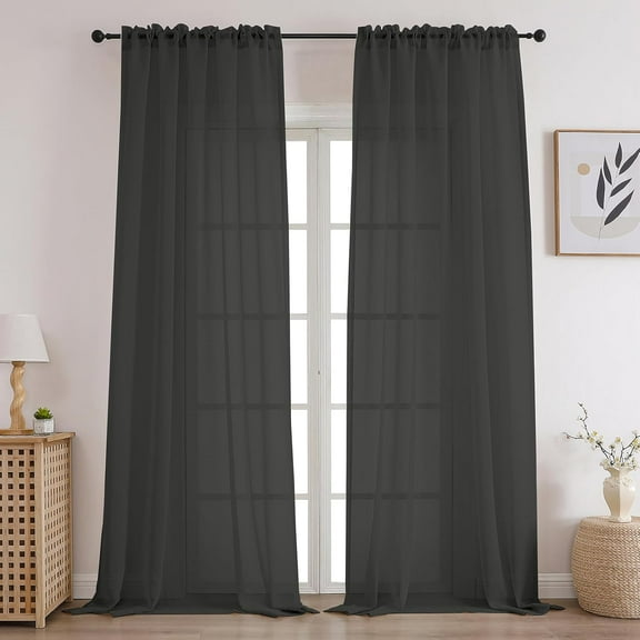 GSIZSA-Grey Sheer Curtains 90 Inches Long 2 Panels Set, Semi Sheer Rod Pocket Window Treatment Voile Drapes for Living Room Bedroom(37''W x 90''L, Grey)