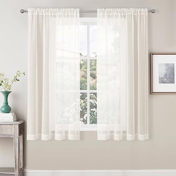 GSIZSA-Linen Sheer Curtains 90 Inches Long 2 Panels Set, Semi Sheer Rod Pocket Window Treatment Voile Drapes for Living Room Bedroom(37''W x 90''L, Linen)
