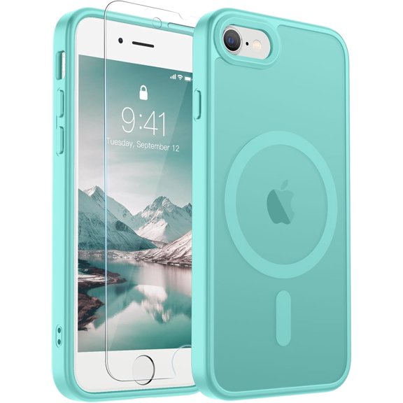 GSIZSA-Magnetic for iPhone SE Case 2022 (3rd)/2020 (2nd), iPhone 8 Case (Compatible with MagSafe) (Military Grade Drop Protection) Slim Translucent Matte Phone Case,Blue Green