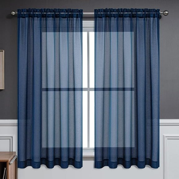 GSIZSA-Navy Blue Sheer Curtains 84 Inches Long 2 Panels Set, Semi Sheer Rod Pocket Window Treatment Voile Drapes for Living Room Bedroom(37''W x 84''L, Navy Blue)