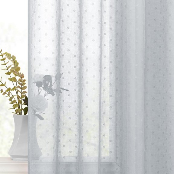 GSIZSA-Polka Dots Grey Sheer Curtains 63 Inches Long 2 Panels Light Weight Soft Voile Drape for Boys Bedroom Gray Solid Color Window Sheer Panels Grommet Elegant Drapes for Living Room 52W x 63L