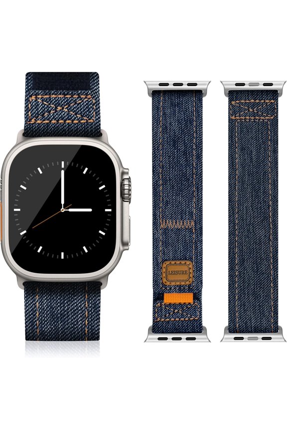 -Retro Denim Fabric watch band for Apple Watch Band 41mm 40mm 38mm, Soft Canvas Strap Compatible with iWatch Bands Series 9/SE/8/7/6/5/4/3/2/1, Bracelet for women girl lady (Denim Black))