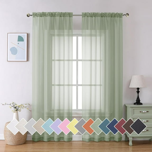 GSIZSA-Sheer Bedroom Curtains 2 Panel Sets 84" Inch Length - Transparent Light Weight Soft Sage Window Treatment Panels for Study Room/Living Room/Guest Room, Per Panel W40 X L84 inches