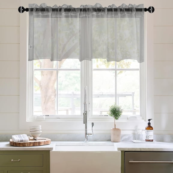 GSIZSA-Sheer Curtain Valance - 18 Inches Length for Living Room, Rod Pocket Kitchen Valance for Cafe Basement Bathroom, 1 Panel, Grey, 60W x 18L Inch