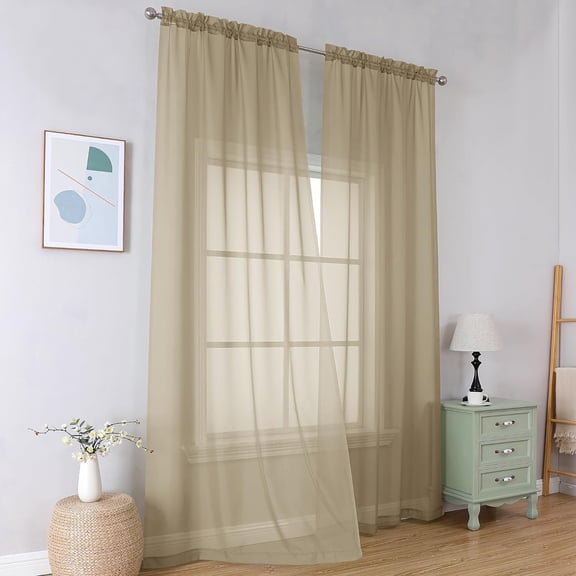 GSIZSA-Taupe Sheer Curtains 96 Inches Long, Light Filtering Light Brown Rod Pocket Solid Color Window Sheer Curtain Panels, Elegant Curtains & Drapes for Living Room, Bedroom 2 Panels, 42" W