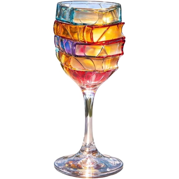 GSKKLQ Handmade Rainbow Glassware, 2-Pack Colorful Painted Art Wine Glasses, Unique Drinkware for Party Gift, Artistic Home Bar Accessories