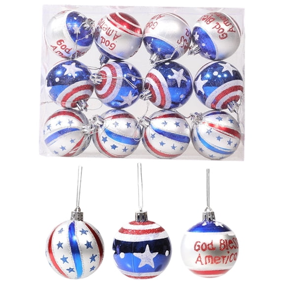 GSKKLQ Patriotic Hanging Orbs, 12-Pack Red White and Blue Plastic Decorations for July 4th, Indoor Outdoor Party Garland, Independence Day Ball