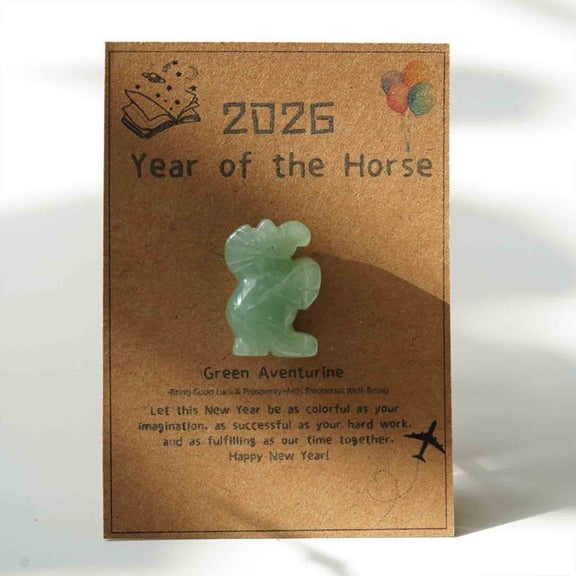 GSKKLQ Year of the Horse Gift Card, Green Aventurine Stone Greeting Card Set in Presentation Box, Zodiac Themed Keepsake for 2026, Token