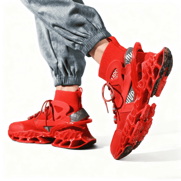 GSLMOLN Mens Blade Sneakers - Protective Leather Toe, Elastic Cuff, Reflective Strip for Night Running