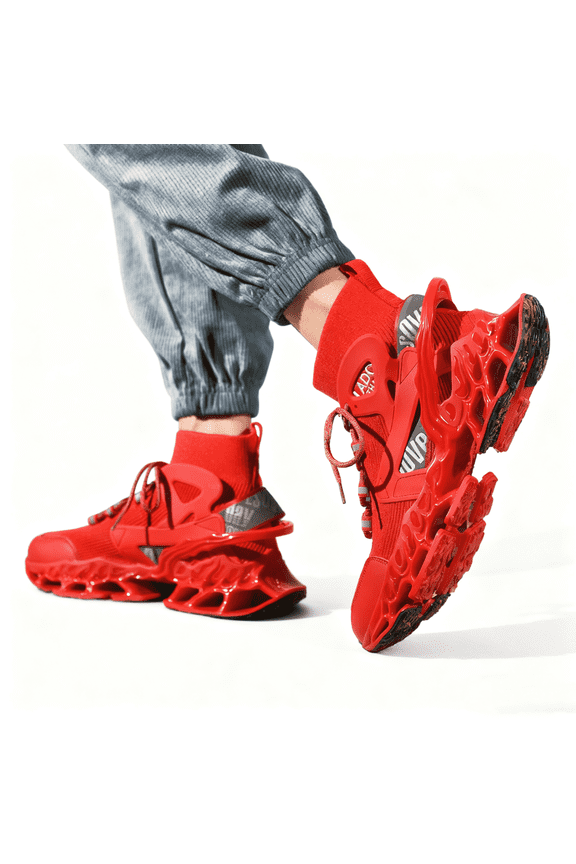 2024 Fall & Winter Plus Size Mens Blade Sneakers - Protective Leather Toe, Elastic Cuff, Reflective Strip for Night Running