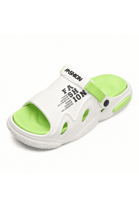 Men's Slide Sandals - EVA Lightweight Anti-Slip Sole, Breathable Post-Workout Comfort, Fashion Colorblock Indoor Outdoor Dual-Use Slipper, White US 8.5-9